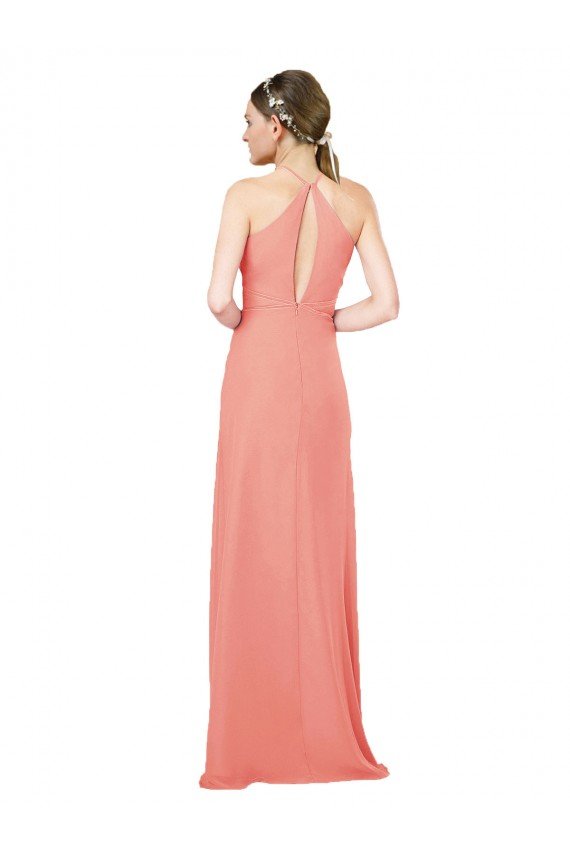 Cheapest Modern Long Chiffon Bridesmaid Dress with Keyhole Back UK