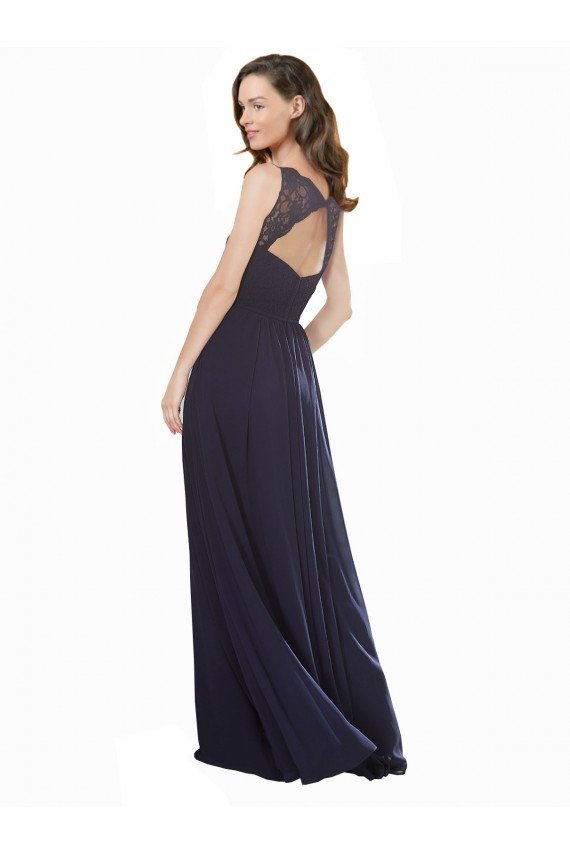 Cheapest Elegant Chiffon Bridesmaid Dress with V-Neck Lace Bodice UK