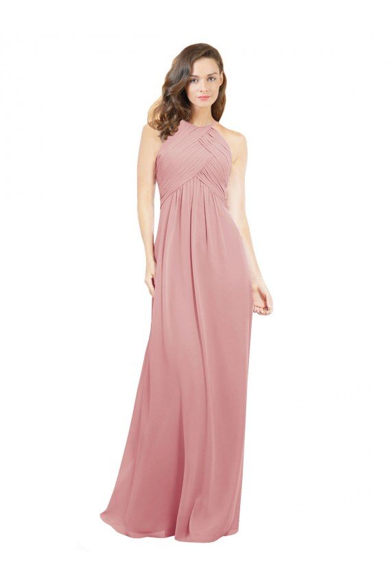 Cheapest Chiffon Bridesmaids Dress with Draped Bodice and Keyhole Back UK