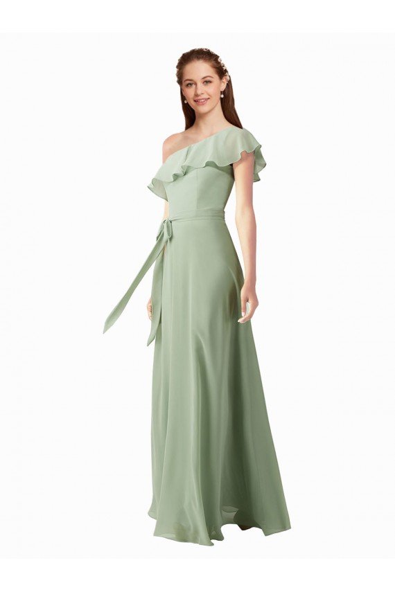 Cheapest Chiffon Bridesmaids Dress with Ruffles Flutter Sleeves UK