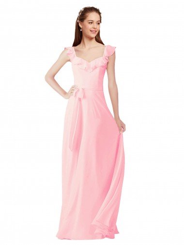 Cheapest Chiffon Bridesmaids Dress with Ruffle Neckline UK