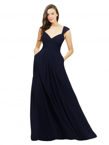Cheapest Chiffon Bridesmaid Dress with Rouched Draped Bodice and Watteau Back UK