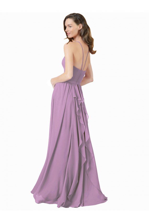 Cheapest High Halter Chiffon Bridesmaid Dress with Ruffle Details Back UK