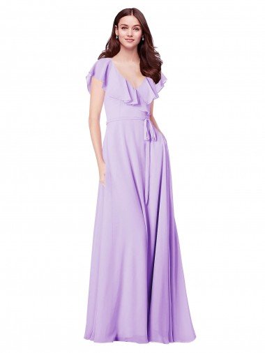 Cheapest Flutter Sleeves V-Neck Chiffon Bridesmaid Dress UK