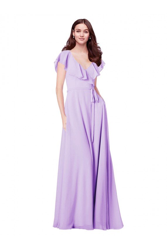 Cheapest Flutter Sleeves V-Neck Chiffon Bridesmaid Dress UK