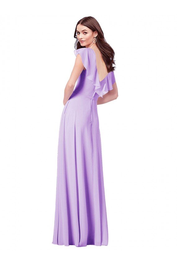 Cheapest Flutter Sleeves V-Neck Chiffon Bridesmaid Dress UK