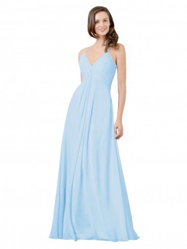 Cheapest Long V-Neck Chiffon Bridesmaid Dress with Keyhole Back UK