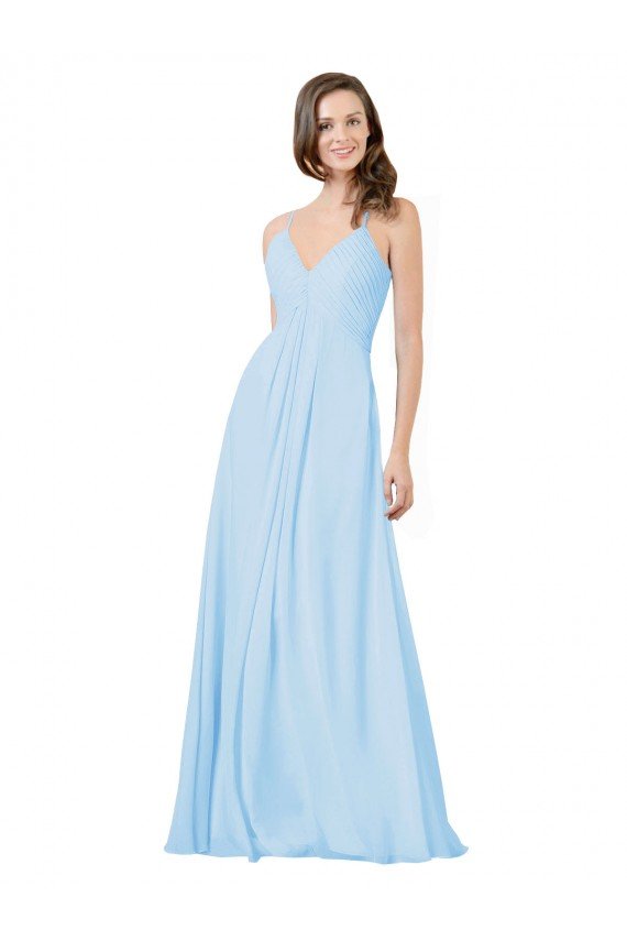 Cheapest Long V-Neck Chiffon Bridesmaid Dress with Keyhole Back UK
