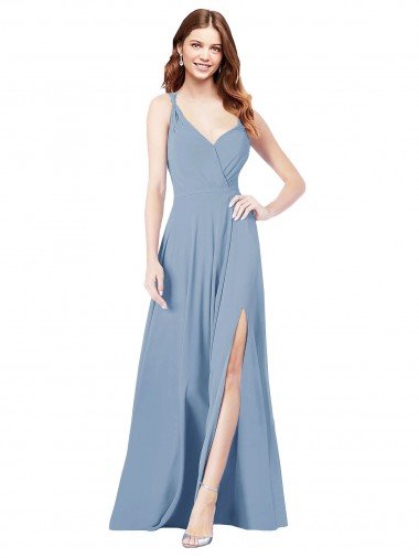Cheapest Surplice Bodice A-Line Long Chiffon Bridesmaid Dress UK