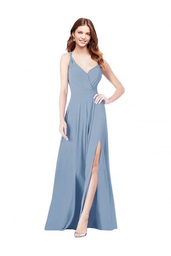 Cheapest Surplice Bodice A-Line Long Chiffon Bridesmaid Dress UK