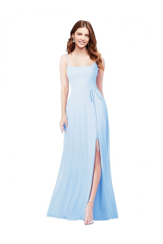 Cheapest Chiffon Bridesmaid Dress with Tie Sash and Side Slit UK