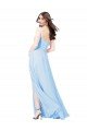 Cheapest Chiffon Bridesmaid Dress with Tie Sash and Side Slit UK