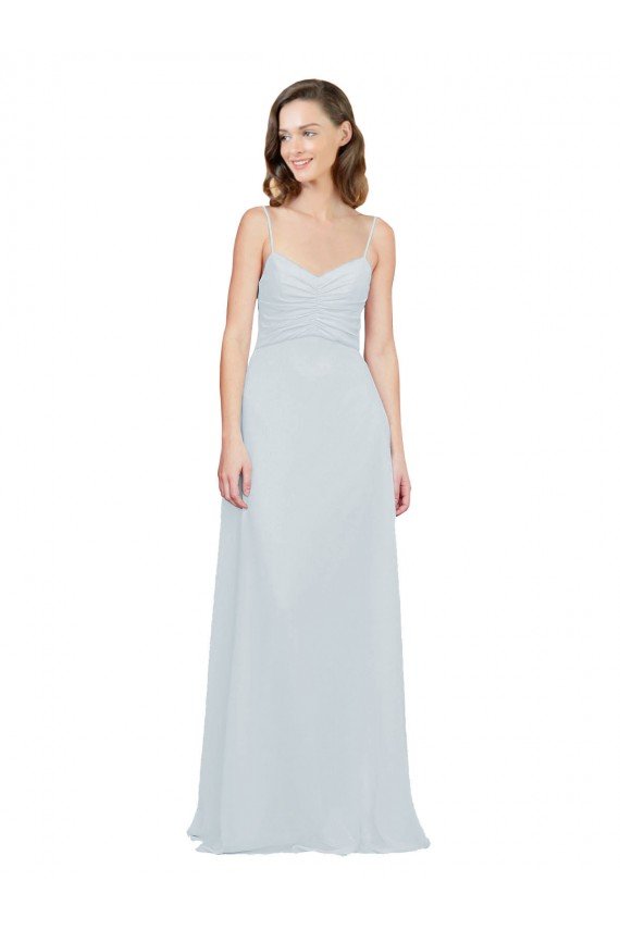 Cheapest Slim A-Line Chiffon Bridesmaid Dress with Spaghetti Strap Gathered Bodice UK