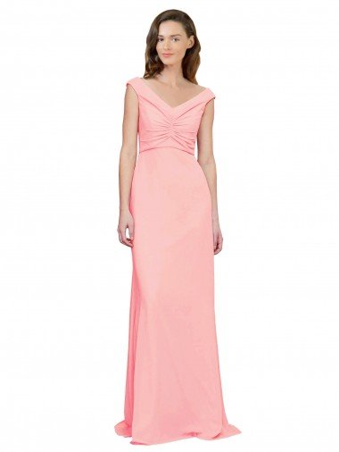 Cheapest Luxe Chiffon Bridesmaid Dress with Shoulder Tip Gathered Bodice UK