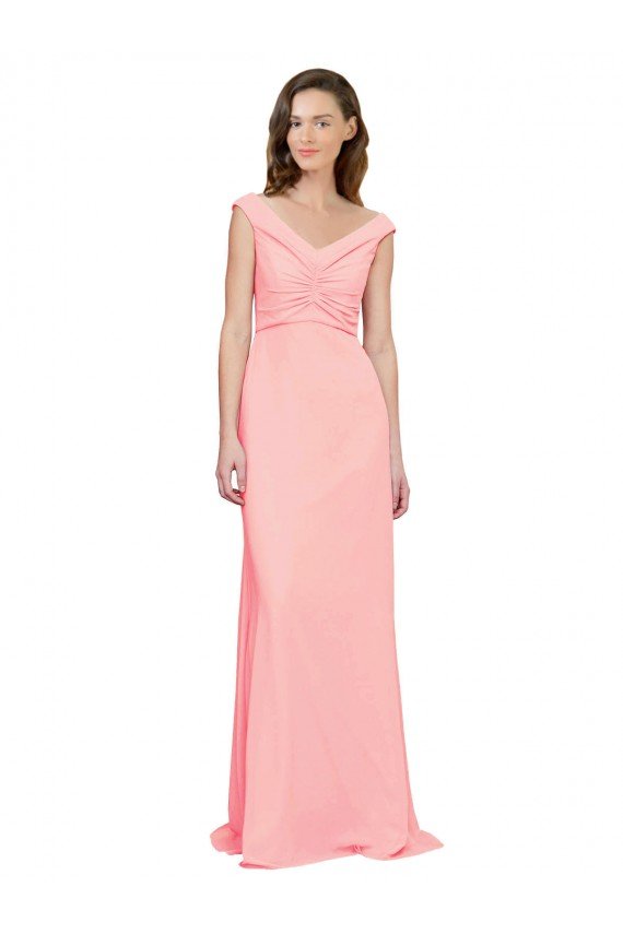 Cheapest Luxe Chiffon Bridesmaid Dress with Shoulder Tip Gathered Bodice UK