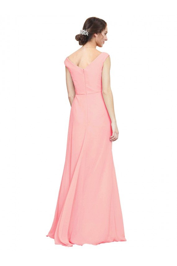 Cheapest Luxe Chiffon Bridesmaid Dress with Shoulder Tip Gathered Bodice UK