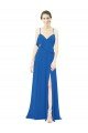 Cheapest Spaghetti Strap Chiffon Bridesmaids Dress with Asymmetrical Ruffle and Front Slit UK
