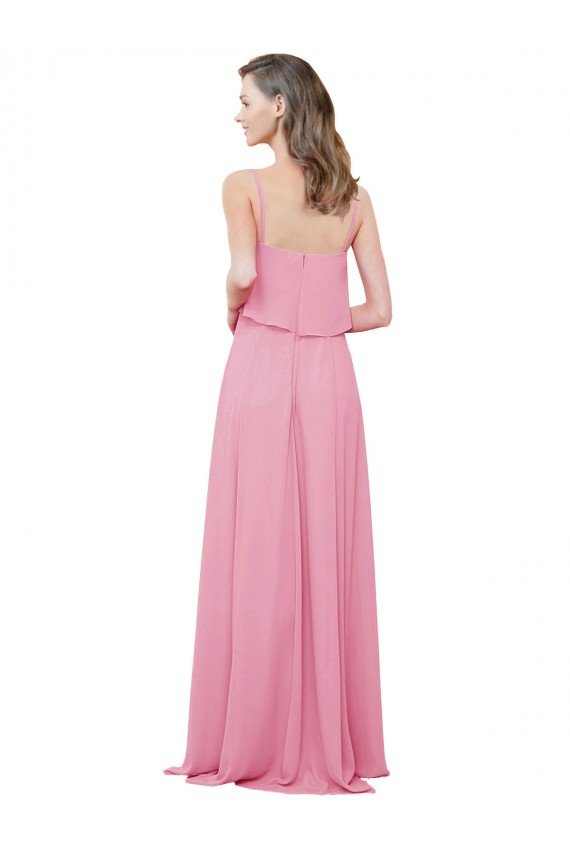 Cheapest Spaghetti Strap Chiffon Bridesmaids Dress with Ruffle Overlay UK