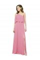 Cheapest Sleeved One Shoulder Chiffon Bridesmaids Dress with Draped Ruffle Overlay UK