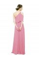 Cheapest Sleeved One Shoulder Chiffon Bridesmaids Dress with Draped Ruffle Overlay UK