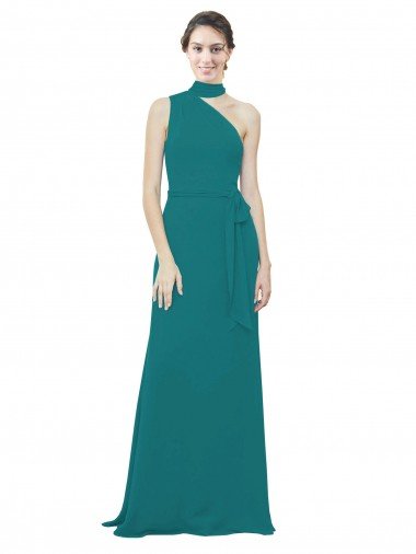 Cheapest One Shoulder Chiffon Bridesmaids Dress with Scarf Tie Neckline UK