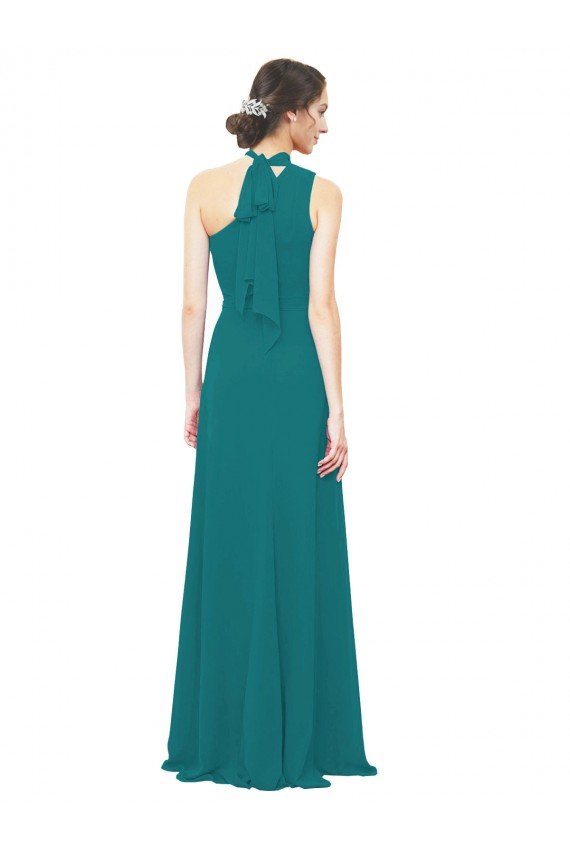 Cheapest One Shoulder Chiffon Bridesmaids Dress with Scarf Tie Neckline UK