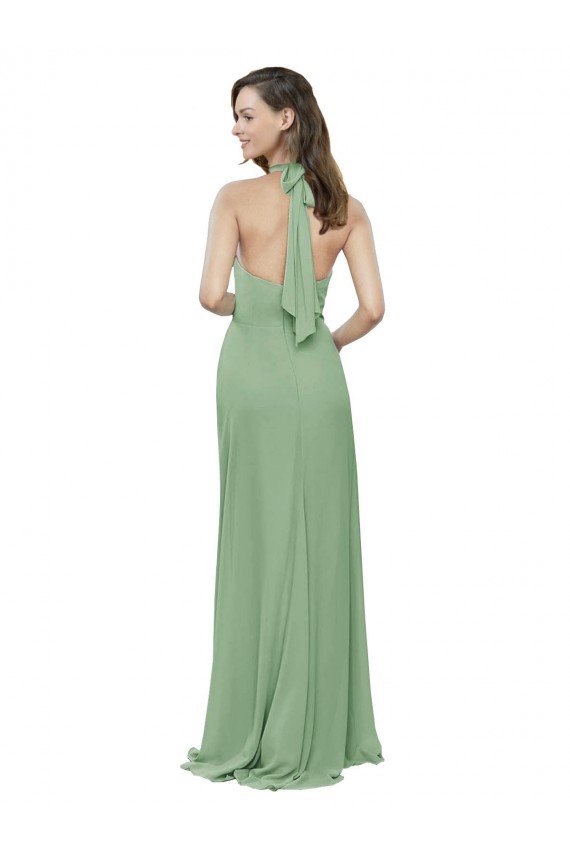 Cheapest High Collar Halter Neck Chiffon Bridesmaid Dress with Long Back Tie UK