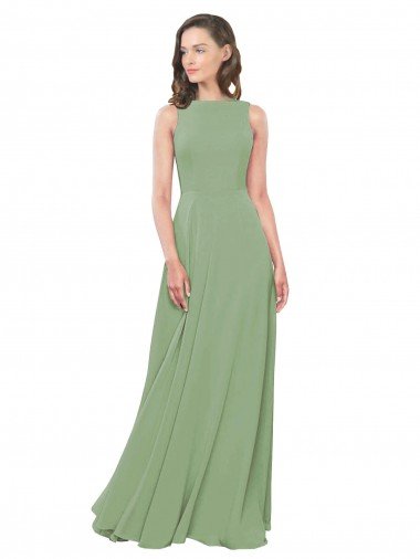 Cheapest High Neck Chiffon Bridesmaids Dress with Low Cowl Back UK