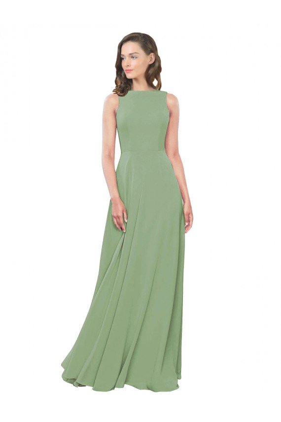 Cheapest High Neck Chiffon Bridesmaids Dress with Low Cowl Back UK