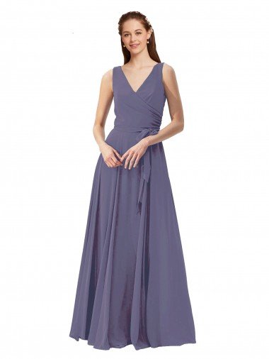 Cheapest V-Neck Long Draped A-Line Chiffon Bridesmaid Dress UK