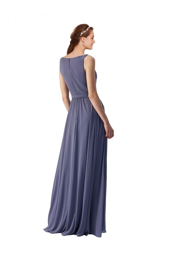 Cheapest V-Neck Long Draped A-Line Chiffon Bridesmaid Dress UK
