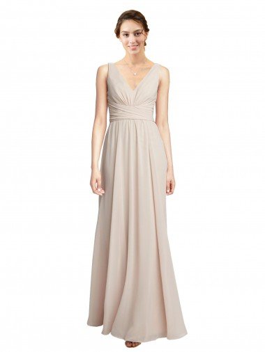 Cheapest Long V-Neck Chiffon Bridesmaids Dress with Double Straps UK