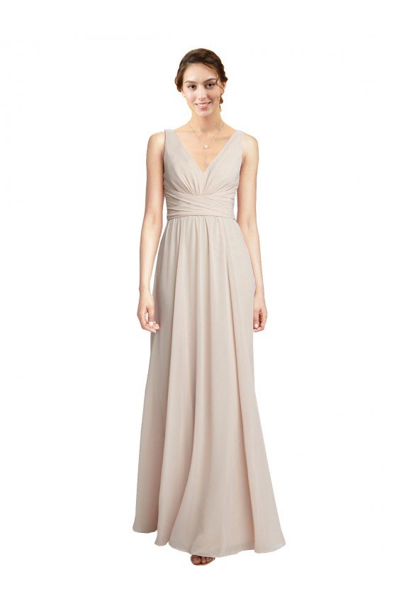 Cheapest Long V-Neck Chiffon Bridesmaids Dress with Double Straps UK