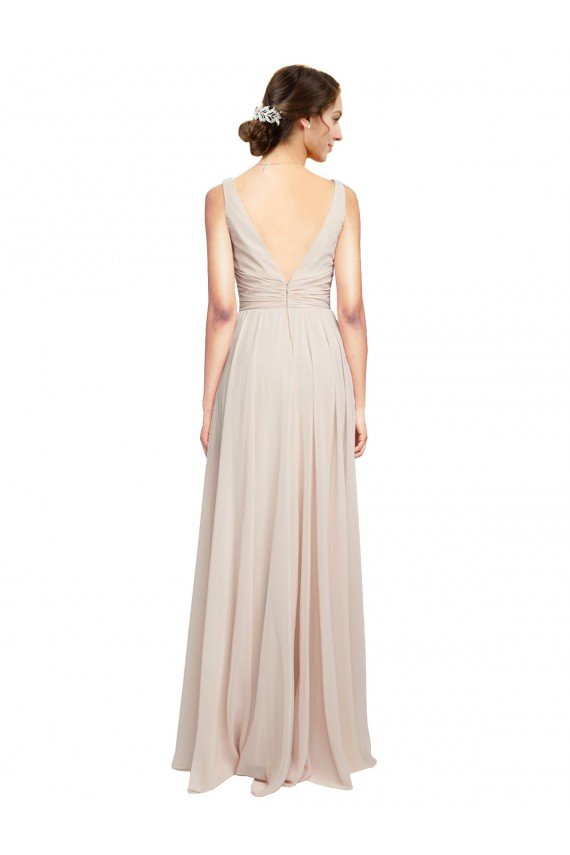 Cheapest Long V-Neck Chiffon Bridesmaids Dress with Double Straps UK
