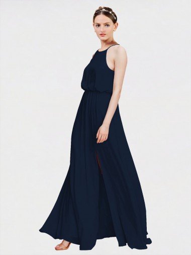 Cheapest High Halter Chiffon Bridesmaid Dress with Side Slit UK