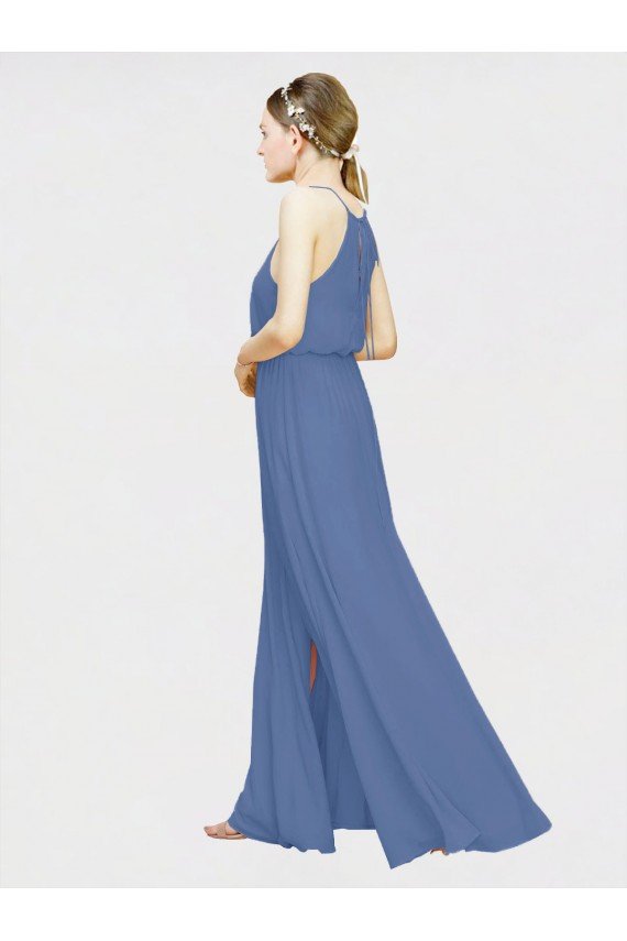 Cheapest High Halter Chiffon Bridesmaid Dress with Side Slit UK