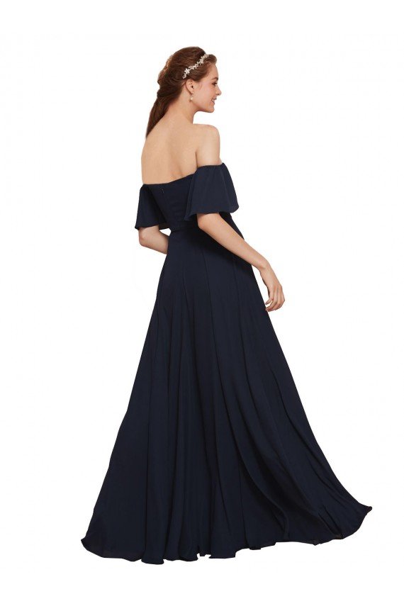 Cheapest Off the Shoulder Floaty Sleeves Chiffon Bridesmaid Dress / Prom Dress with High Slit UK