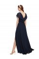 Cheapest Long V-Neck Chiffon Bridesmaid Dress with Slit and V-Back UK