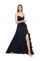 Cheapest Long Chiffon Bridesmaid Dress with Criss Cross Straps and Ruffles UK