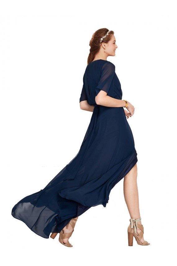 Cheapest V-Neck Plush Chiffon Bridesmaid Dress with Flutter Sleeves UK