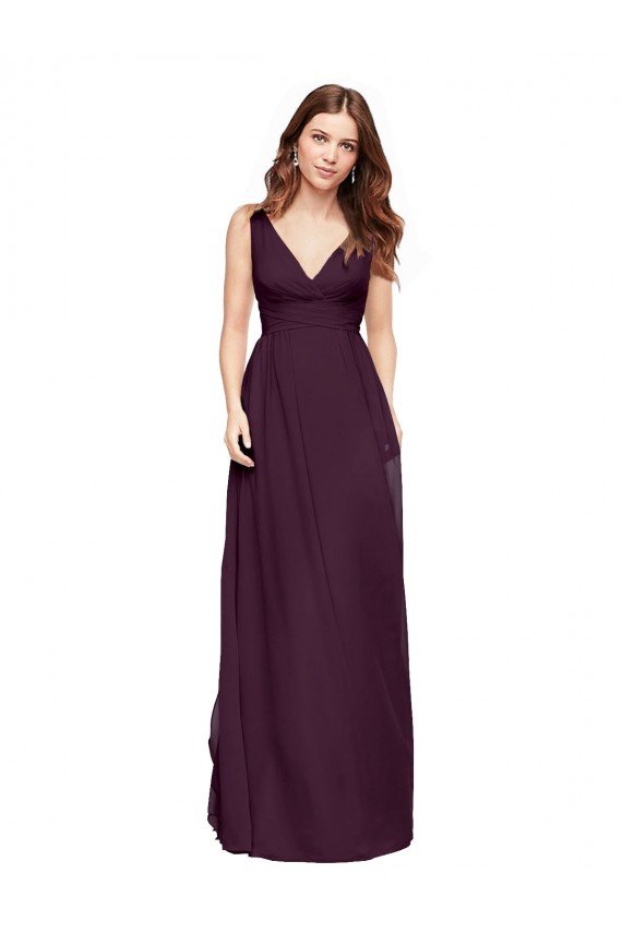 Cheapest Plunging V-Neckline Long Chiffon Bridesmaid Dress with Deep V-Back UK