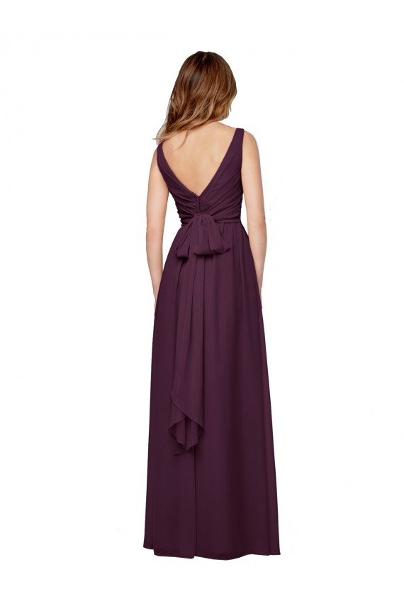 Cheapest Plunging V-Neckline Long Chiffon Bridesmaid Dress with Deep V-Back UK