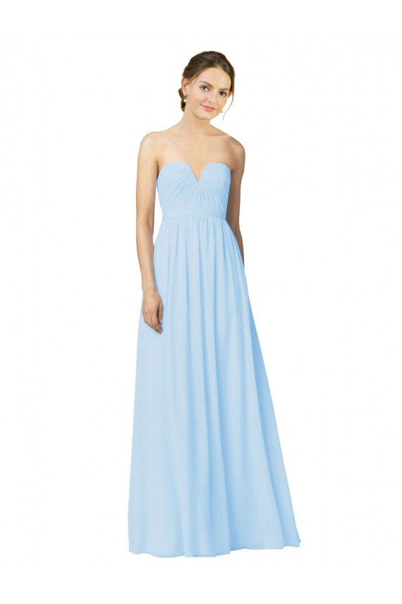 Cheapest Full Length Chiffon Bridesmaid Dress with Deep Sweetheat and Shirred Bodice UK