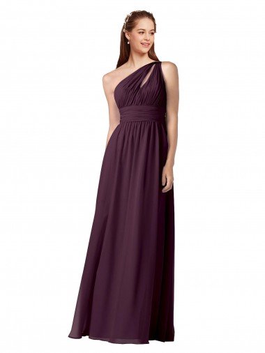 Cheapest One Shoulder Chiffon Bridesmaid Dress with Front Keyhole and Shirred Bodice UK