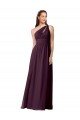 Cheapest One Shoulder Chiffon Bridesmaid Dress with Front Keyhole and Shirred Bodice UK