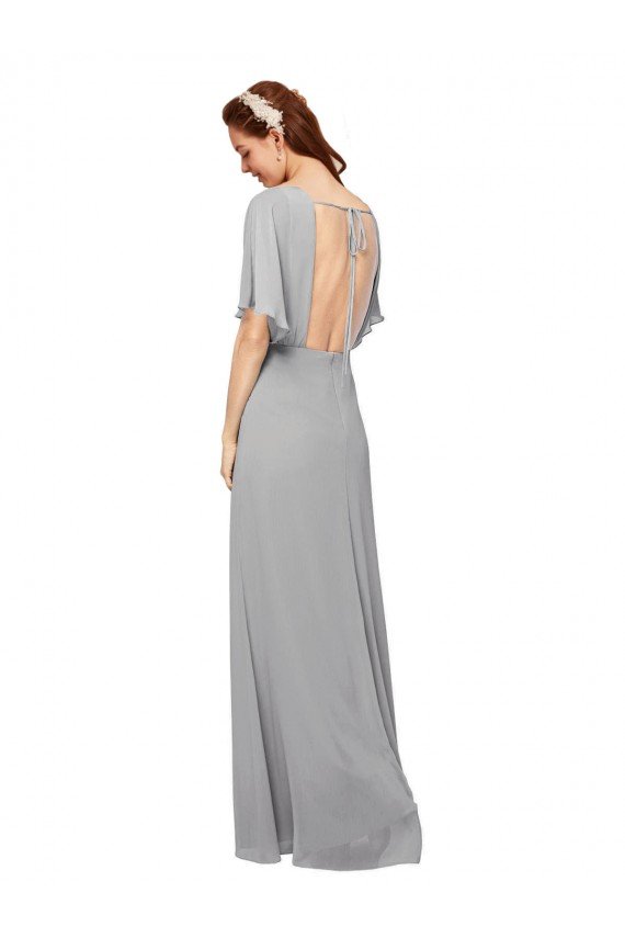 Cheapest V-Neck Long Chiffon Bridesmaid Dress with Dolman Sleeved Bodice and Slit UK