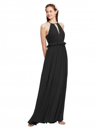 Cheapest Halter Neck Front Keyhole Chiffon Bridesmaid Dress with Shirred Waist UK