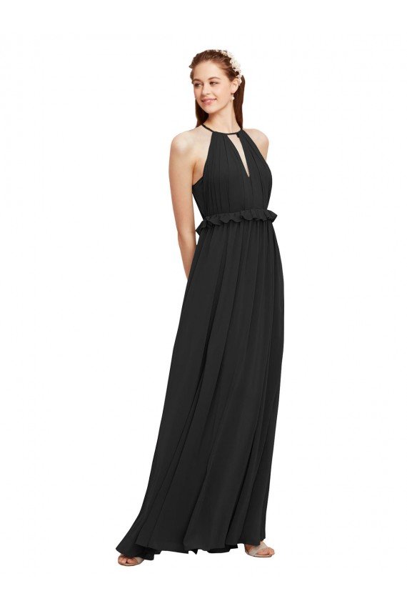 Cheapest Halter Neck Front Keyhole Chiffon Bridesmaid Dress with Shirred Waist UK