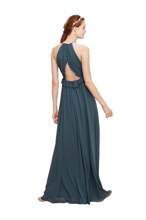 Cheapest Halter Neck Front Keyhole Chiffon Bridesmaid Dress with Shirred Waist UK