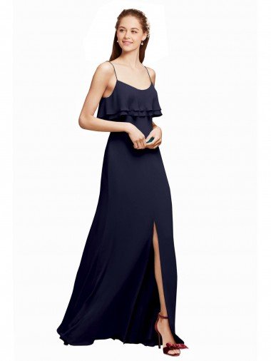 Cheapest Draped Long Chiffon Bridesmaid Dress with Straps and Layers UK